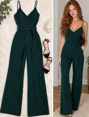 Artizia Babaton Green V-Neck Belted Jumpsuit Onesie Size 2 Spaghetti Strap